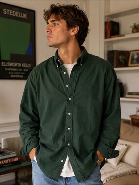 Ralph Lauren Blake Men’s XL Forest Green Cotton Button Down Shirt
